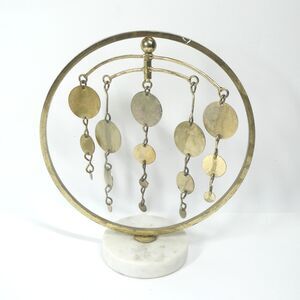 Tabletop Windchime Vintage Goldtone Metal Circles Marble Base Wind Chime